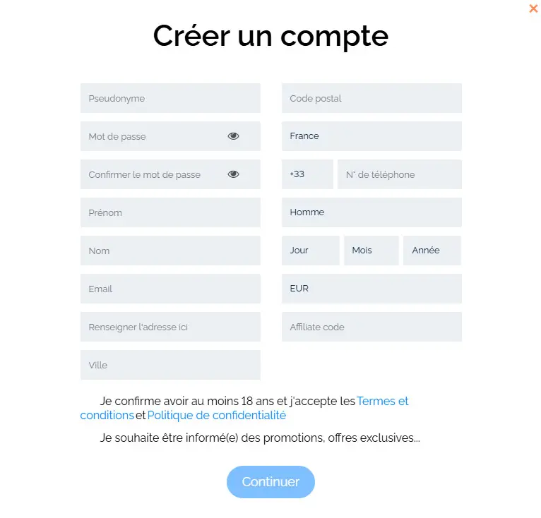 Processus d'inscription SCATTERS CASINO